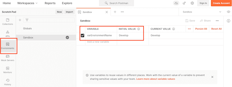 编辑环境变量视图